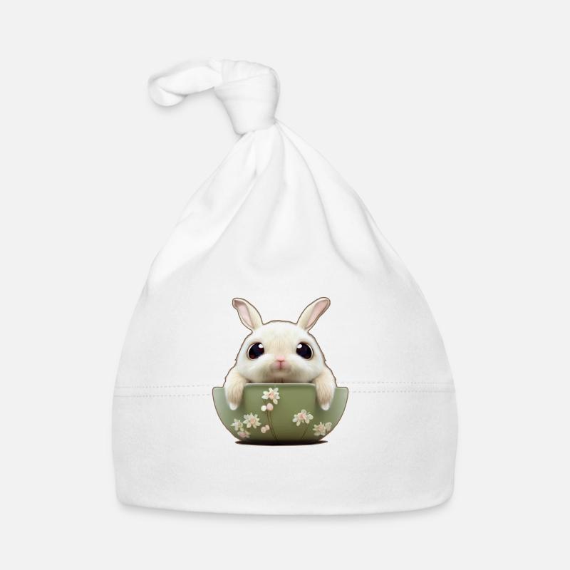 Lapin doux en coquille - Bonnet bio Bébé - blanc