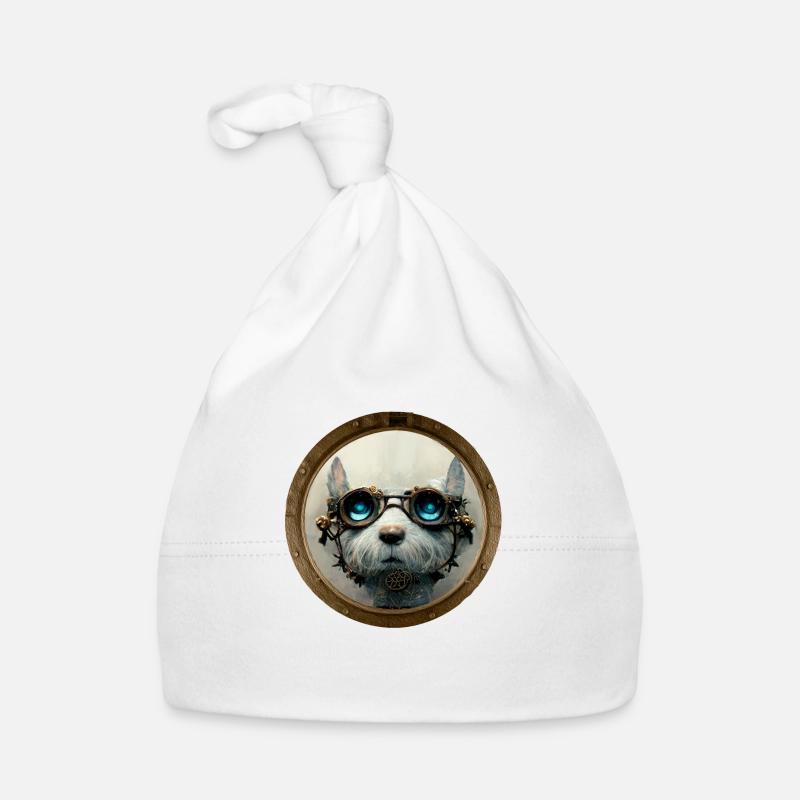 chien steampunk bis - Bonnet bio Bébé - blanc