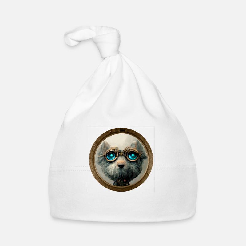 chien steampunk - Bonnet bio Bébé - blanc