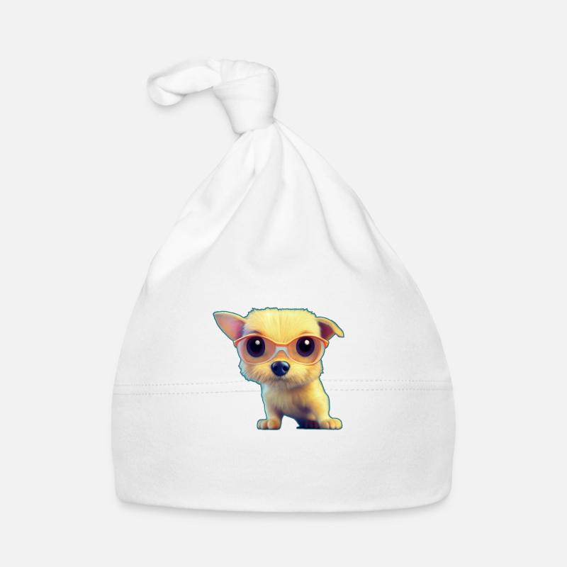 Chiot avec lunettes - Bonnet bio Bébé - blanc