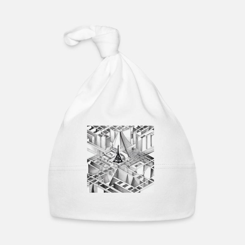 MC Escher dessin de la Tour Eiffel - Bonnet bio Bébé - blanc