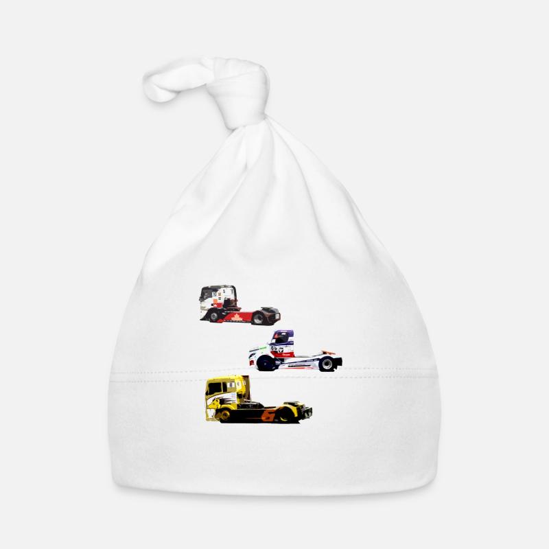 pack autocollants camions de course - Bonnet bio Bébé - blanc