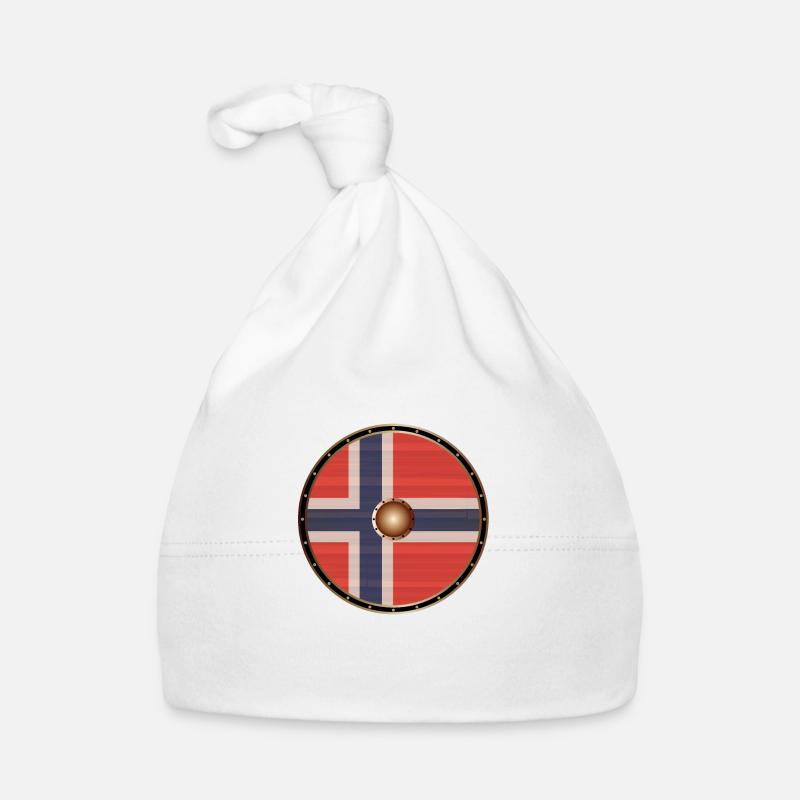 Round Viking Shield With Norwegian Flag Organic Baby Cap