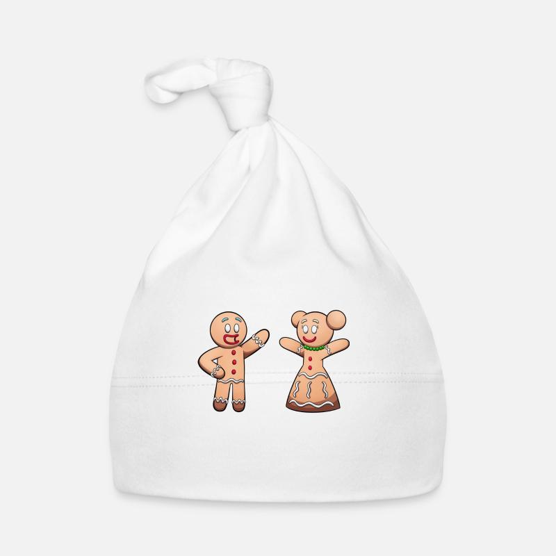 Lebkuchen Mann und Frau - Baby Bio-Mütze - Weiß