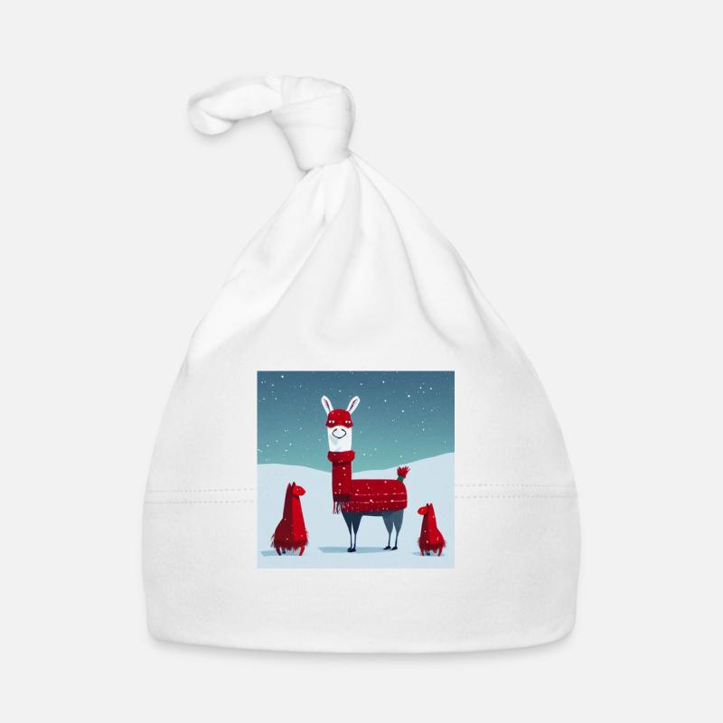 Cute Llama Red-White Christmas Scarf Organic Baby Cap