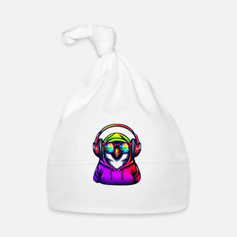 Pingouin avec pull et lunettes de soleil - Bonnet bio Bébé - blanc
