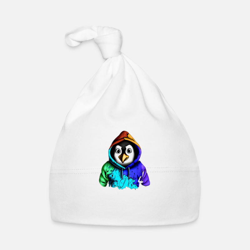 Überraschter Pinguin mit Pullover - Baby Bio-Mütze - Weiß