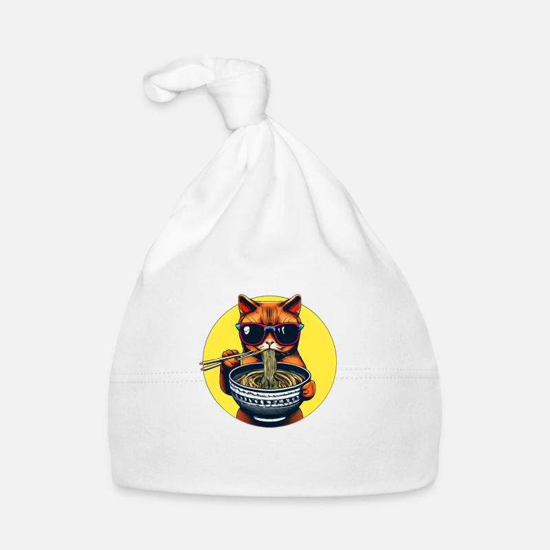 Le chat cool aime la conception de nouilles ramen Bonnet bio Bébé
