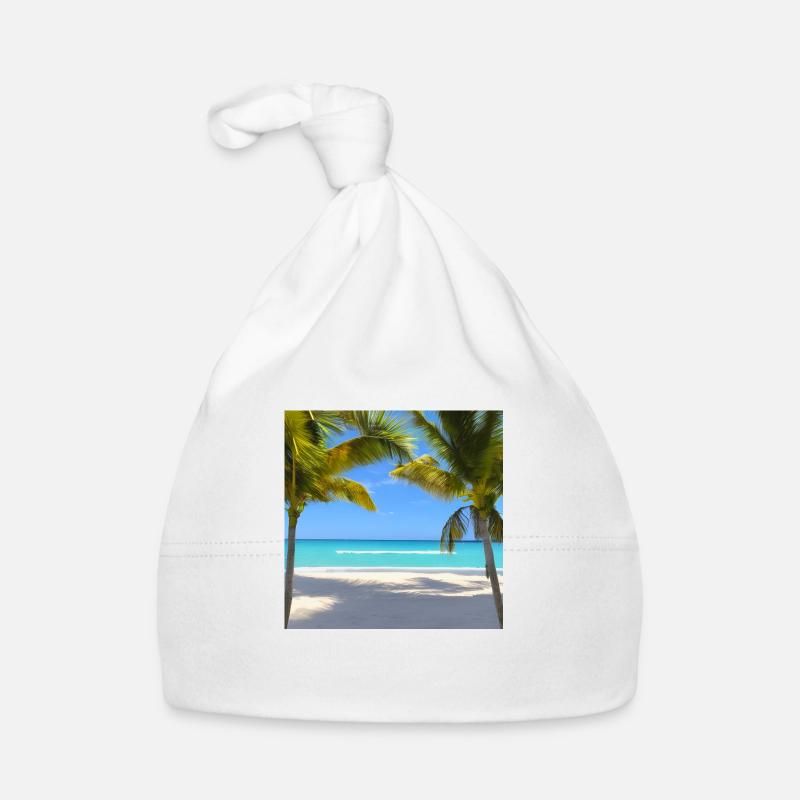 Palmiers sur une plage tranquille - Bonnet bio Bébé - blanc