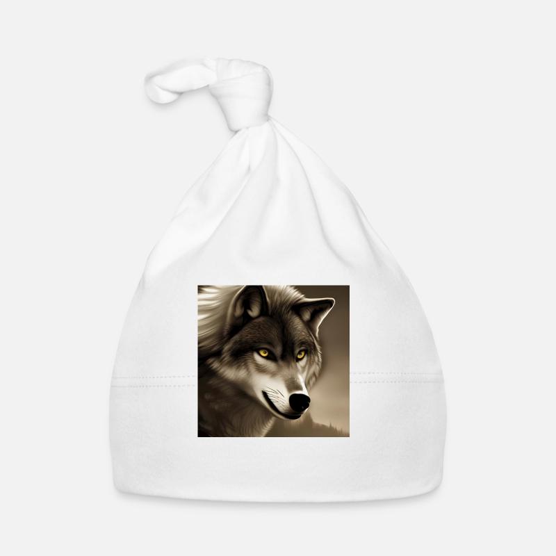 Portrait de loup - Bonnet bio Bébé - blanc