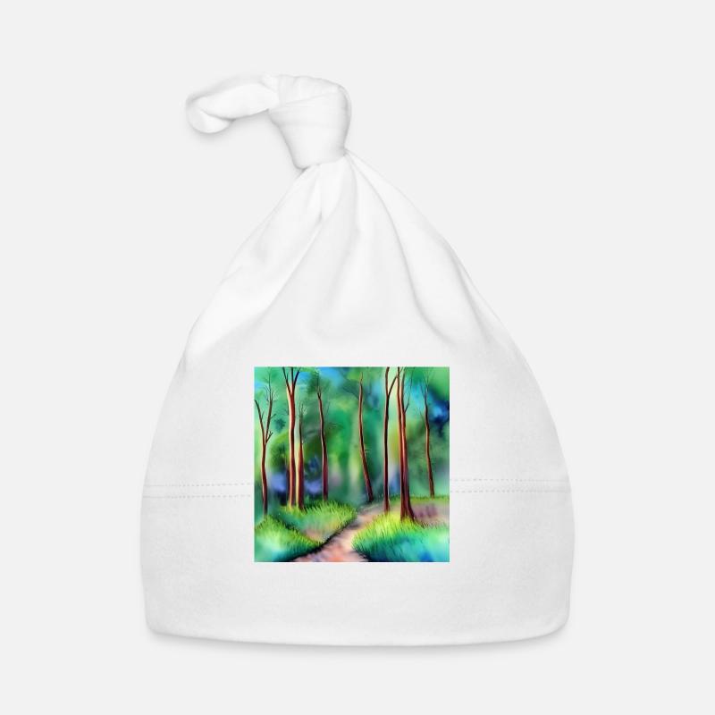Route forestière aquarelle - Bonnet bio Bébé - blanc