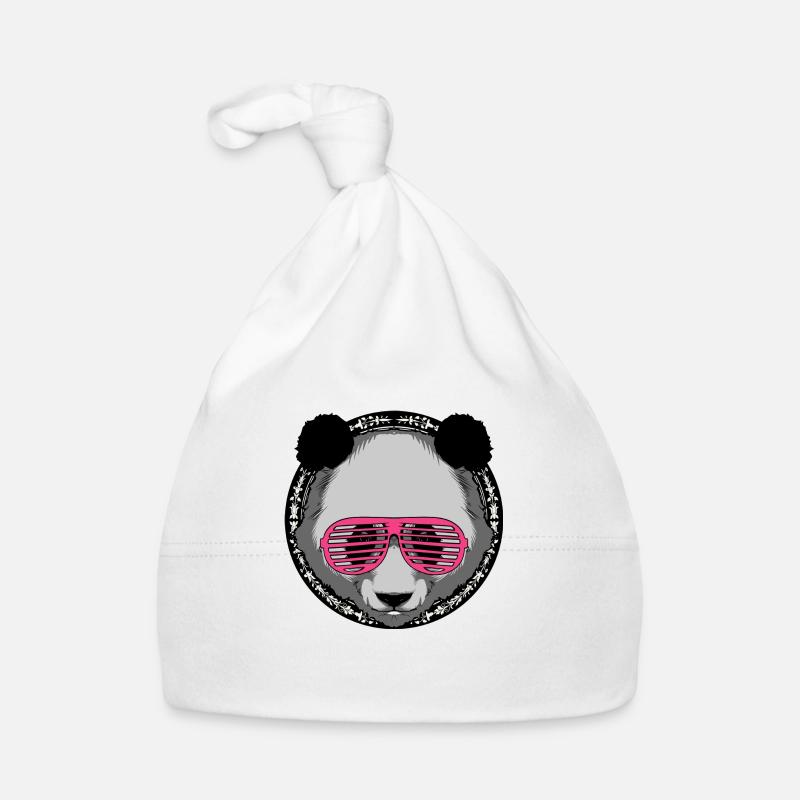 panda lunette pink rose - Bonnet bio Bébé - blanc