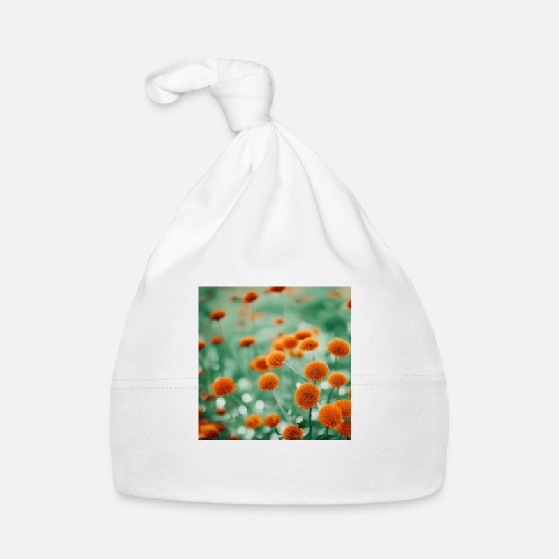 Fleur prairie orange - Bonnet bio Bébé - blanc