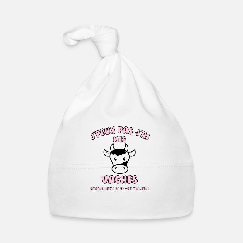 J’peux pas j’ai mes vaches qui m’attendent - Bonnet bio Bébé - blanc
