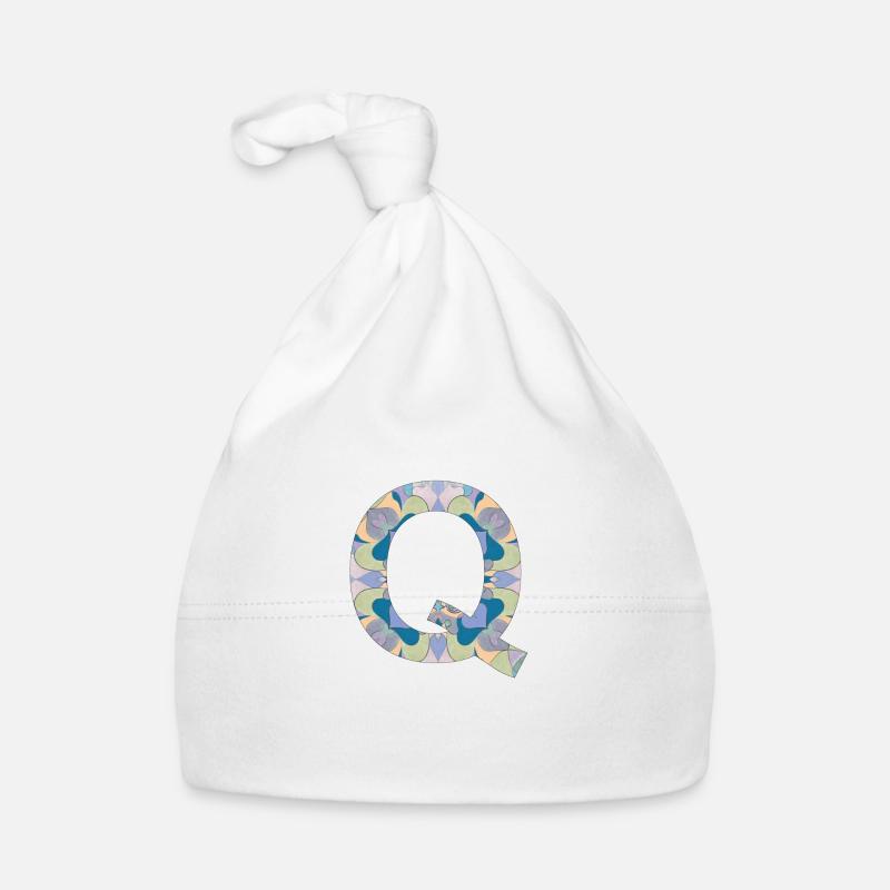 Lettre Q en mandala - Bonnet bio Bébé - blanc