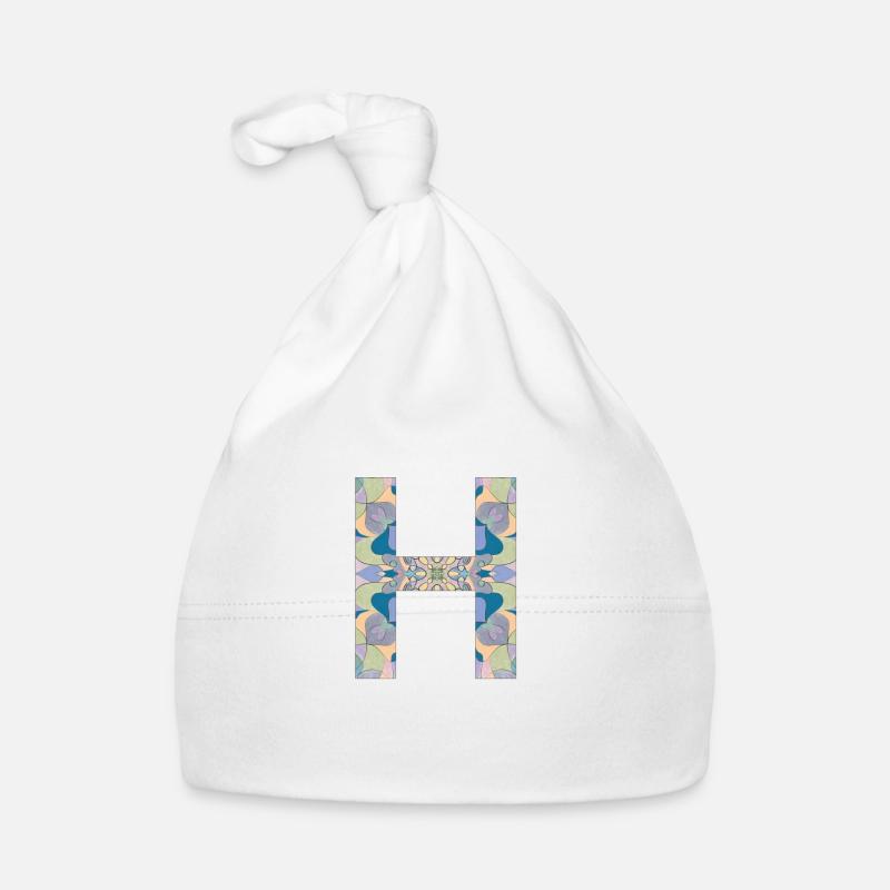 Lettre H en mandala - Bonnet bio Bébé - blanc