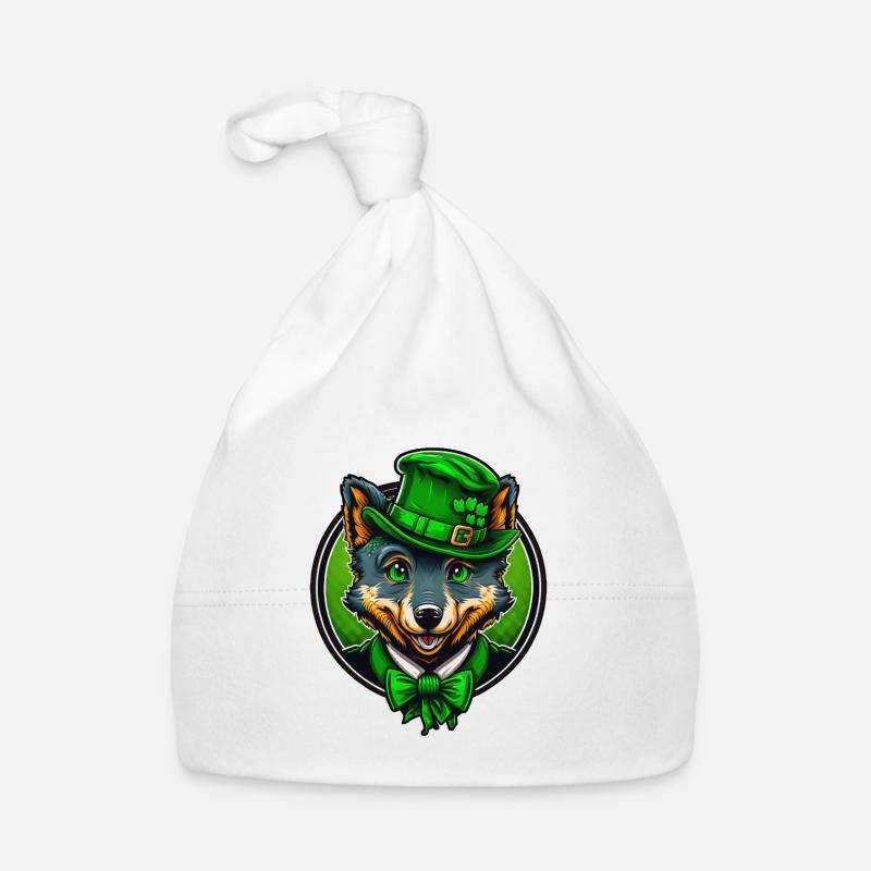 Cute Wolf St. Patrick's Day Hat with Green Eyes Organic Baby Cap