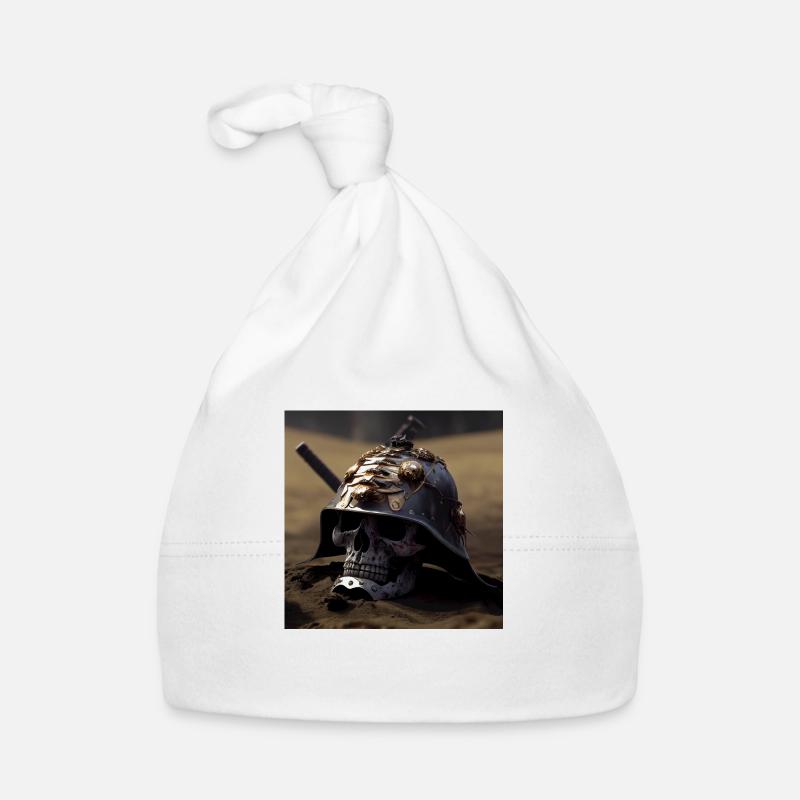 Samurai Melty Skull - Organic Baby Cap - white
