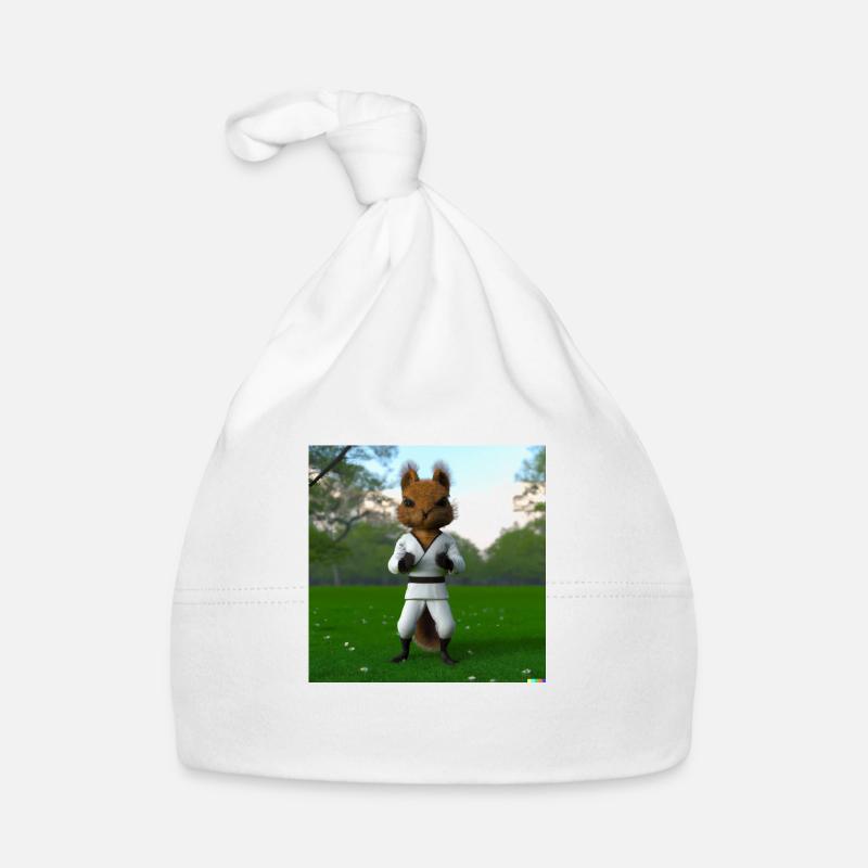 Karate Hörnchen - Baby Bio-Mütze - Weiß