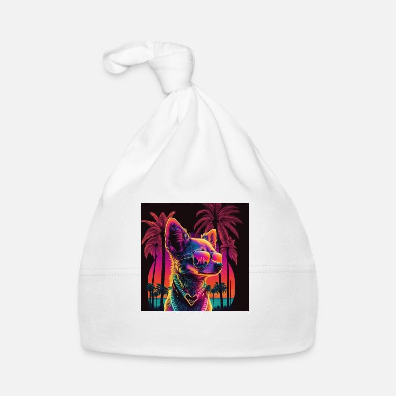 Neon Hund mit Palmen Baby Bio-Mütze