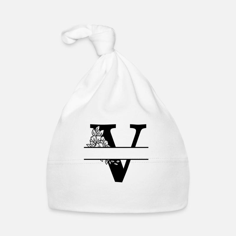 Personalized floral V letter Organic Baby Cap
