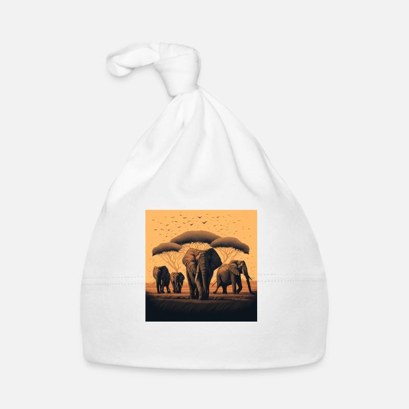 Friedliche Elefantenherde Geschenk - Baby Bio-Mütze - Weiß