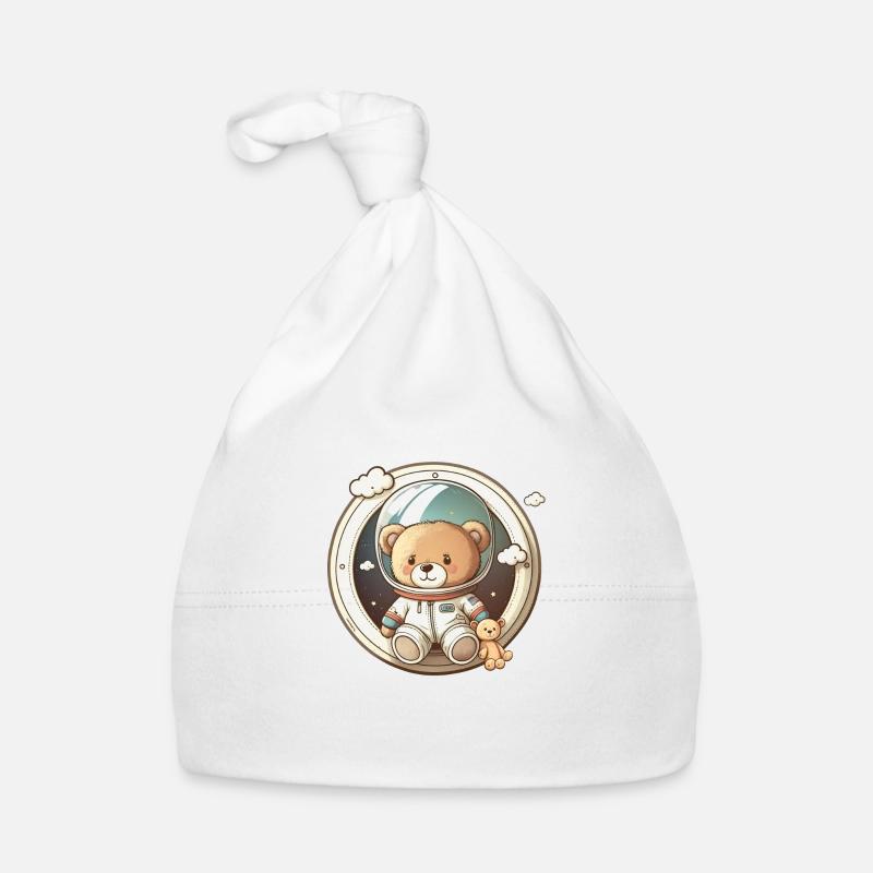Ours en peluche astronaute - Bonnet bio Bébé - blanc