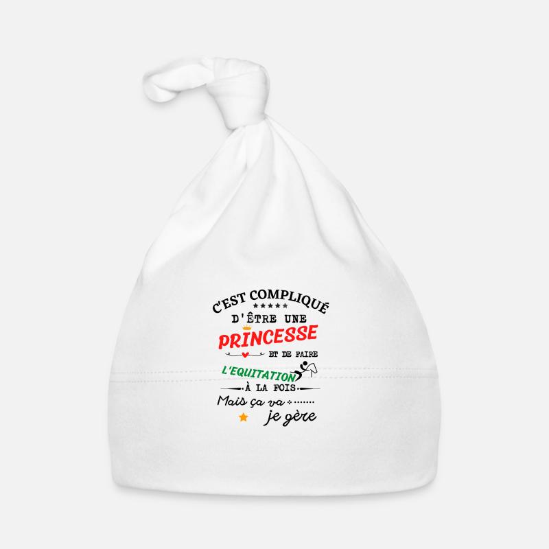 Princesse et Equitation - Bonnet bio Bébé - blanc