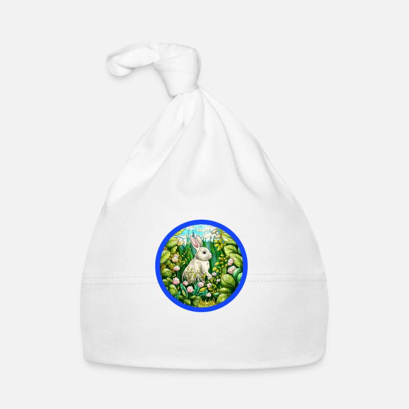 Hase mit Blümchen - Baby Bio-Mütze - Weiß