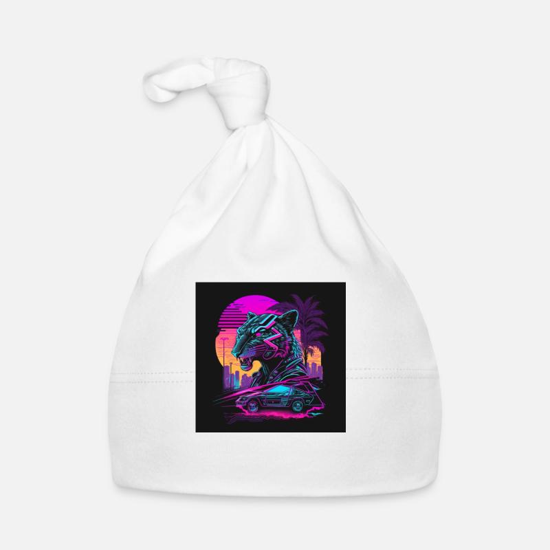 Tiger mit Neonfarben, Synthwave / 80er Jahre Baby Bio-Mütze
