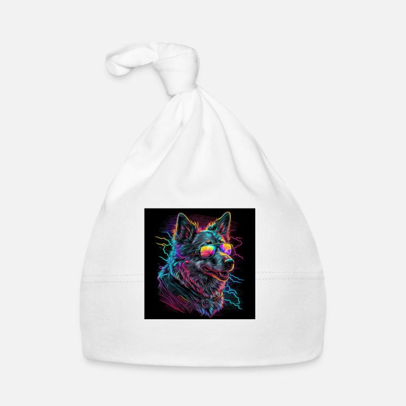 Hund mit Neonfarben, Synthwave / 80er Jahre Baby Bio-Mütze