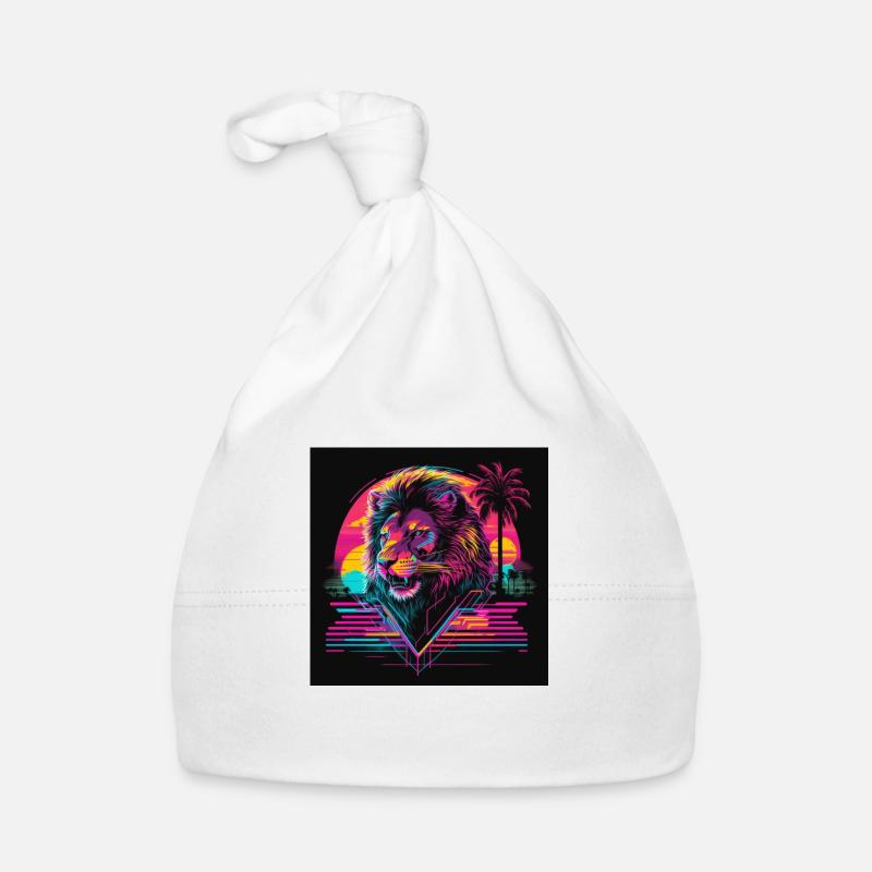 Lion aux couleurs néon, synthwave / années 80 Bonnet bio Bébé