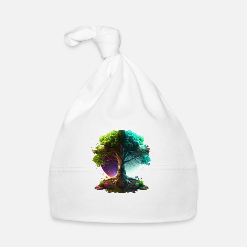 L'arbre de vie multi couleur, symbole de la nature - Bonnet bio Bébé - blanc