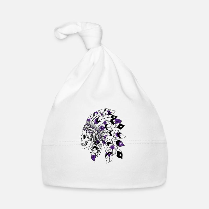 crâne avec coiffe indienne noir et violet Bonnet bio Bébé