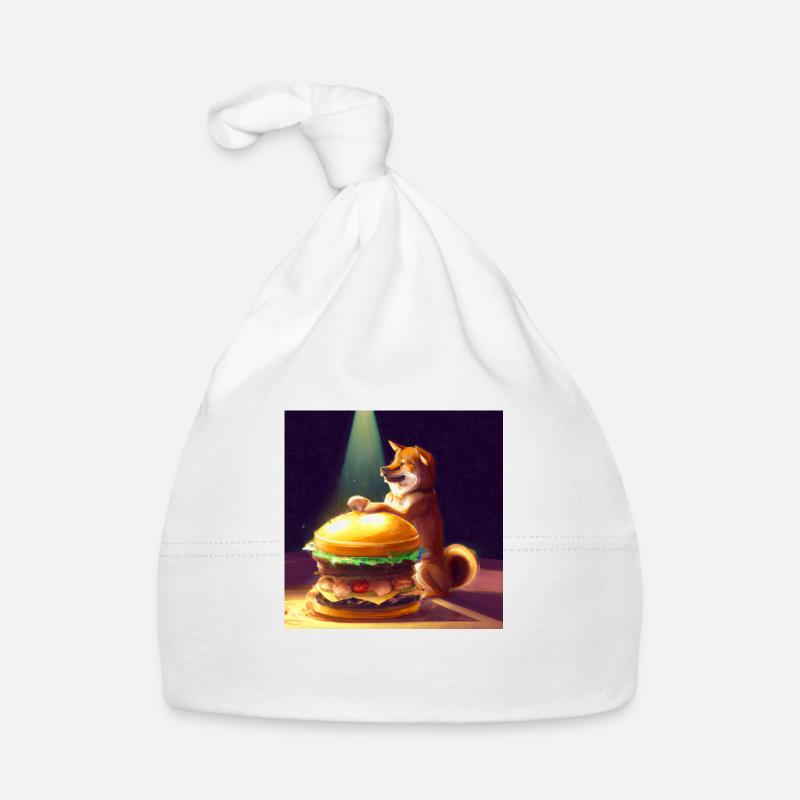 Dog with hamburger in the light Organic Baby Cap