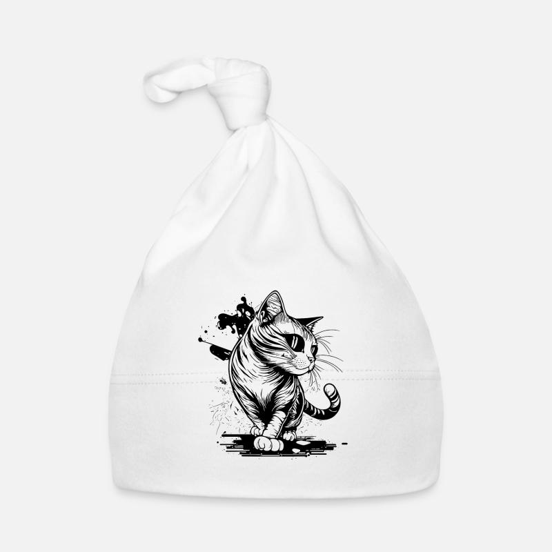 Cute cat with paws in tattoo style Organic Baby Cap