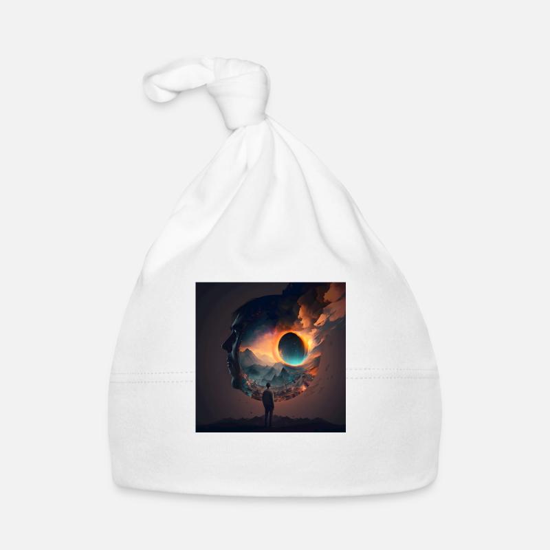 Boy Looking Through a Head - Organic Baby Cap - white