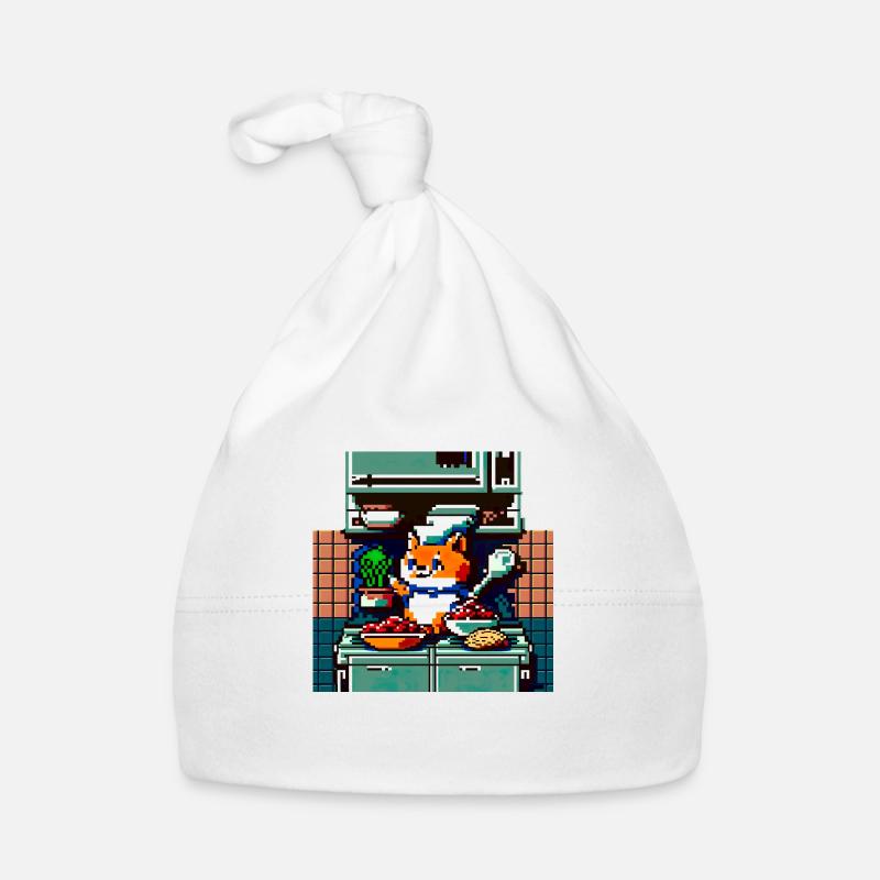 kochende Katze in 8 Bit als Chefkoch in der Küche Baby Bio-Mütze