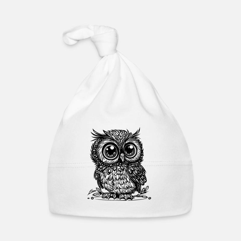 Hibou mignon - Petit Hibou - Bonnet bio Bébé - blanc