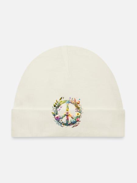 Flower Power Peace - Organic Baby Cap - white - Front