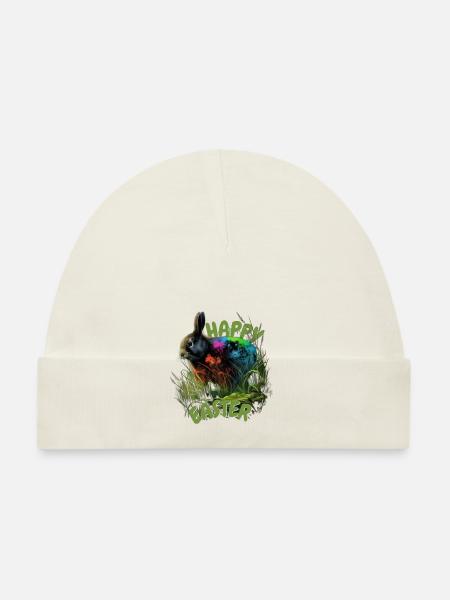 Happy Easter | Cute colorful painted Easter Bunny - Organic Baby Cap - white - Front