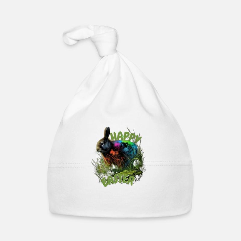 Happy Easter | Niedlicher bunt bemalter Osterhase Baby Bio-Mütze