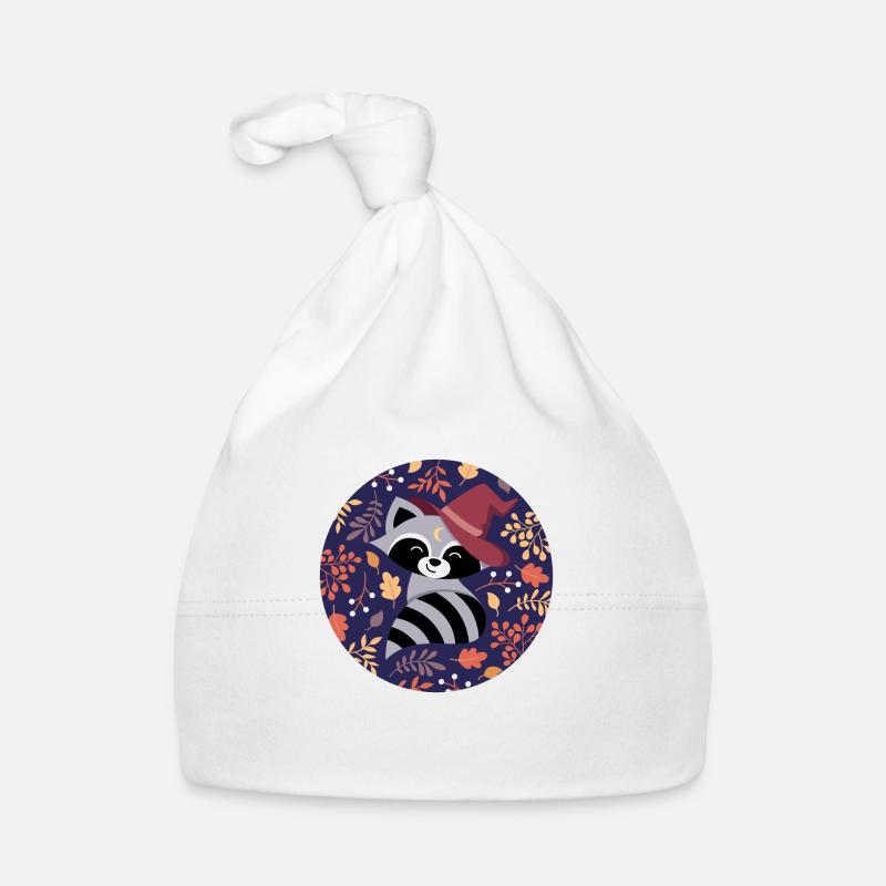 Raccoon with autumn pattern - Organic Baby Cap - white