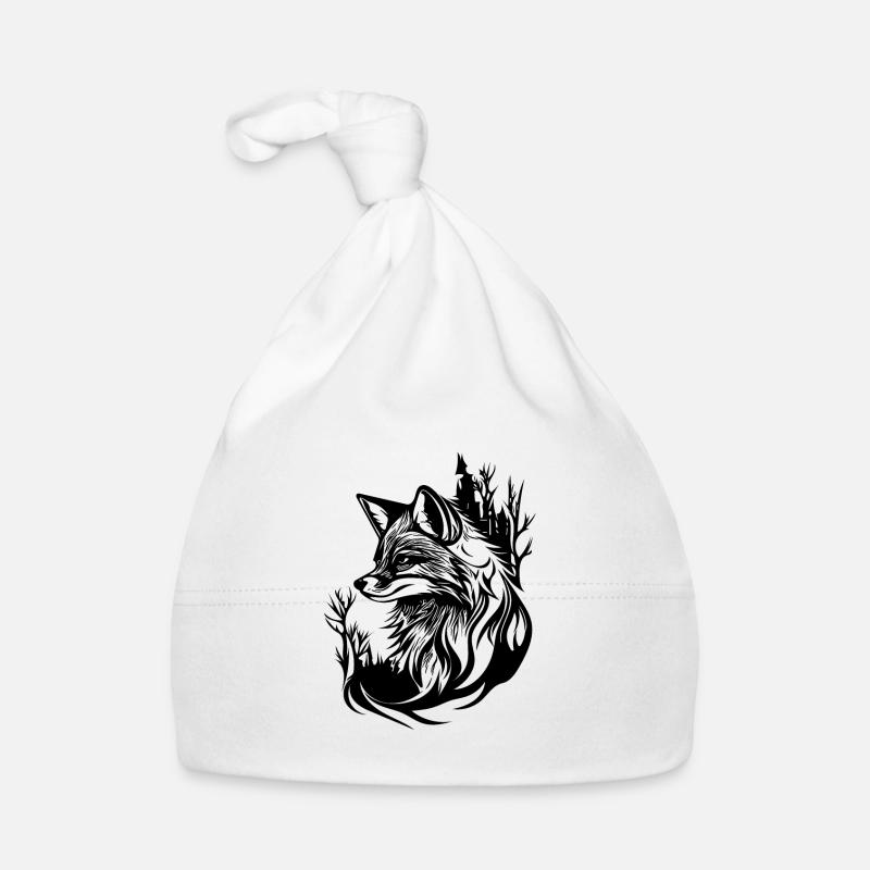 Pretty Cute Tattoo Style Fox in the Forest Organic Baby Cap