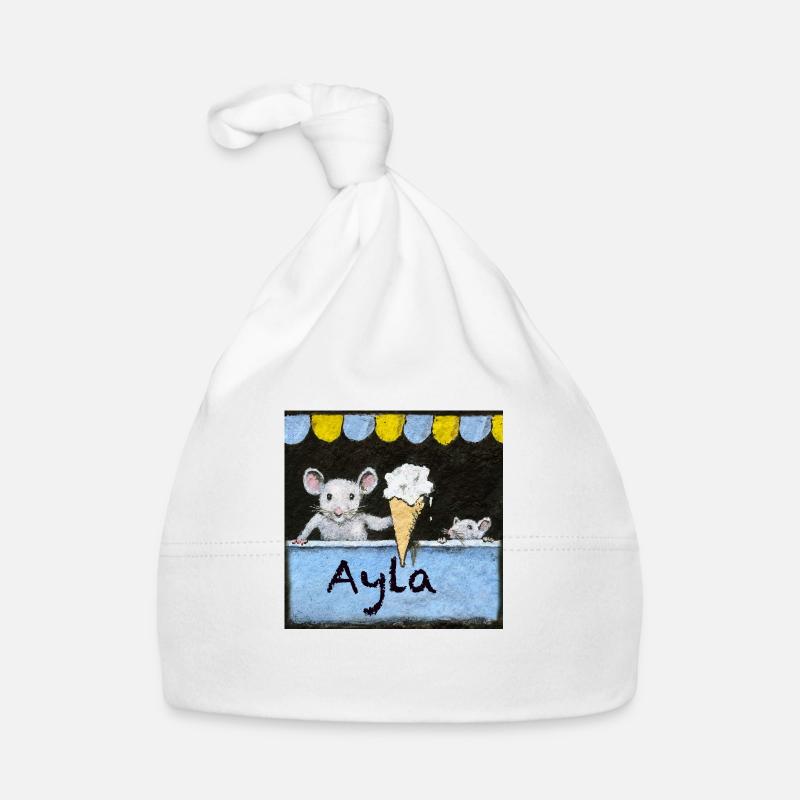 Ayla Personalised Name with mice selling Icecream Organic Baby Cap