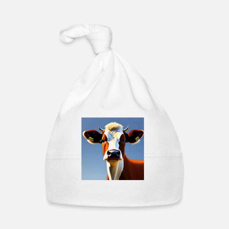 Vache brune et blanche Bonnet bio Bébé