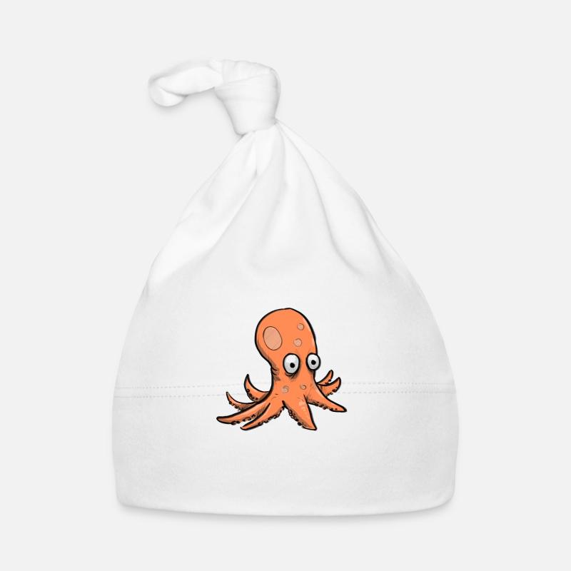 Dessin animé Octopus - Bonnet bio Bébé - blanc