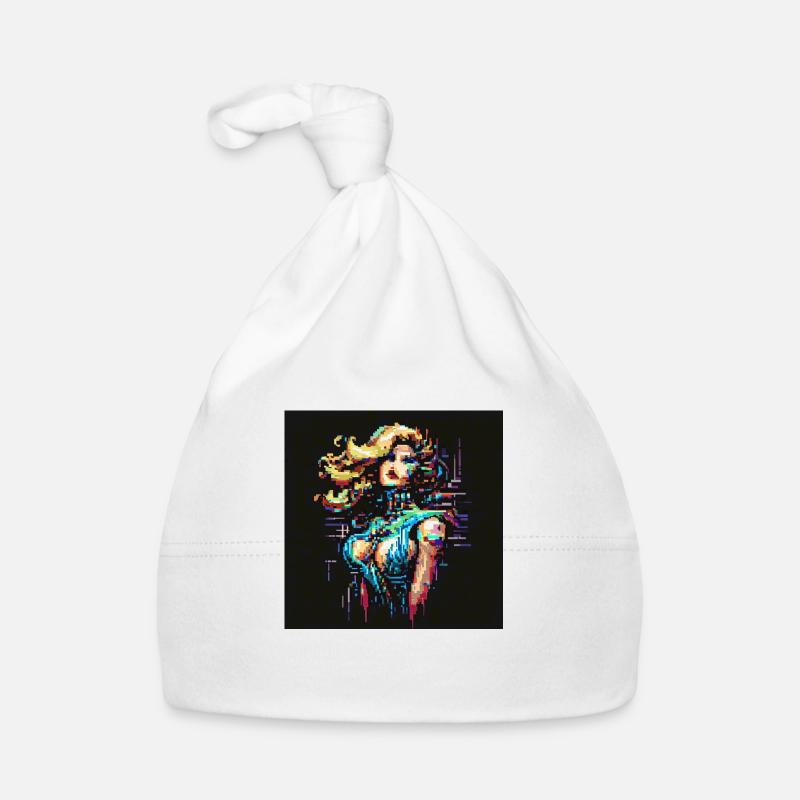 Fille techno [pixel art] Bonnet bio Bébé