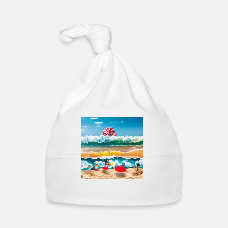 children playing at sea side Organic Baby Cap