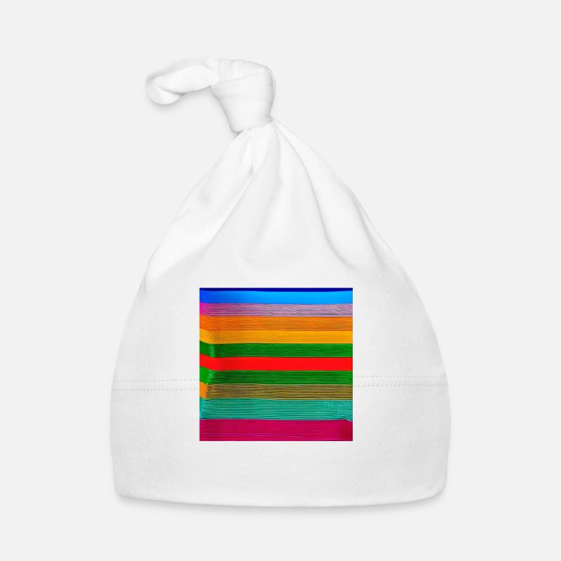 horizontal thick strips of crazy colours - Organic Baby Cap - white